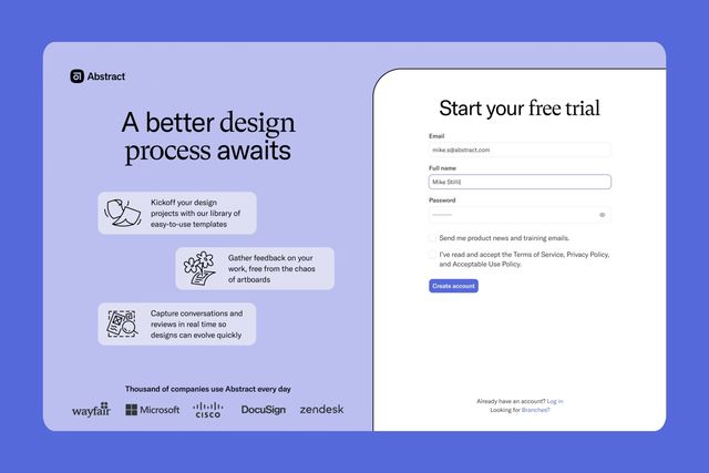 A signup flow I designed for Abstract