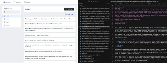 A CMS dashboard alongside markdown content