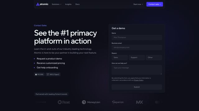 Atomic's contact sales form