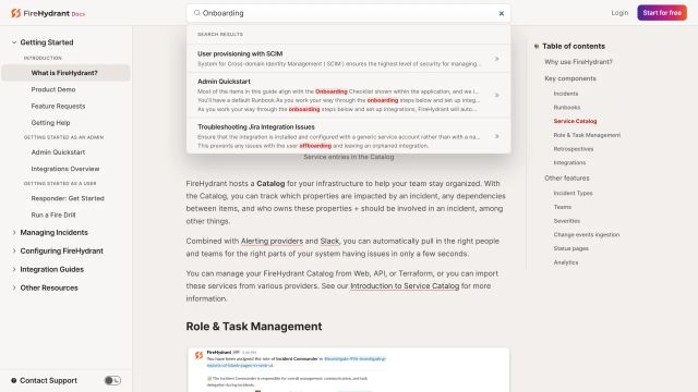 FireHydrant documentation search using Algolia